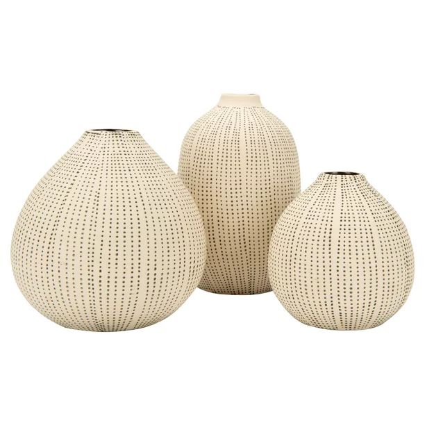 3R Studios White Stoneware Vases with Textured Black Polka Dots - Set of 3 - Walmart.com | Walmart (US)