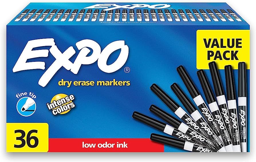EXPO Low Odor Dry Erase Markers, Fine Tip, Black, 36 Count | Amazon (US)