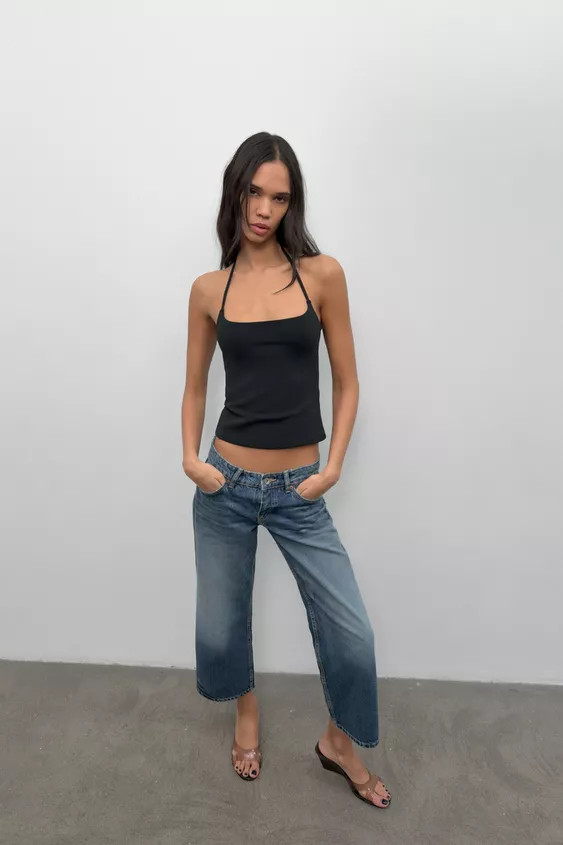 TRF LOW RISE CROPPED WIDE LEG JEANS | Zara US