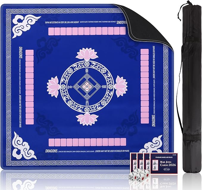 Mahjong Mat(31.5"x31.5") with 4 Mahjong Playing Instructions 4 Dices & Carrying Bag,Non-Slip Nois... | Amazon (US)