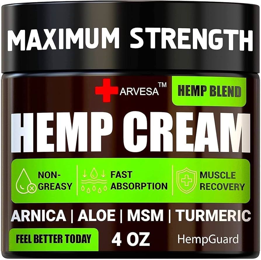 Natural Hemp Cream for Muscles, Joints, Back, Knees, Neck, Fingers, Elbows - High Strength Hemp O... | Amazon (US)