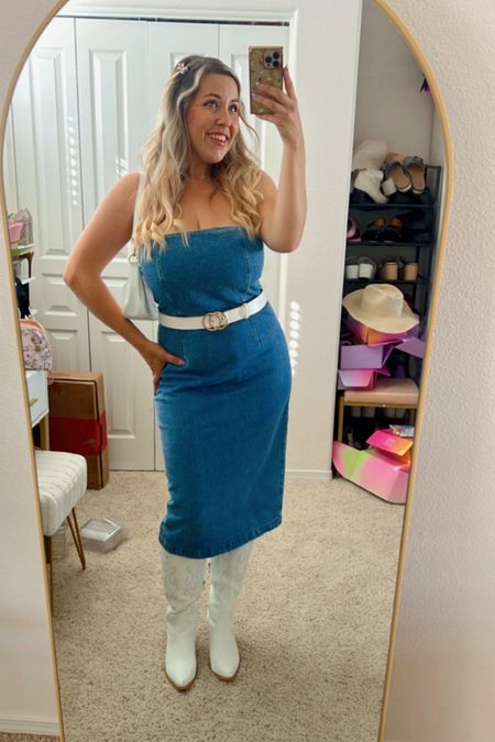 Size up! I’m wearing size 8.
Concert outfit
Country concert outfit inspo
Strapless denim midi dress
Strapless dress for larger chest
Cowboy boots outfit 

#LTKFestival #LTKmidsize #LTKstyletip