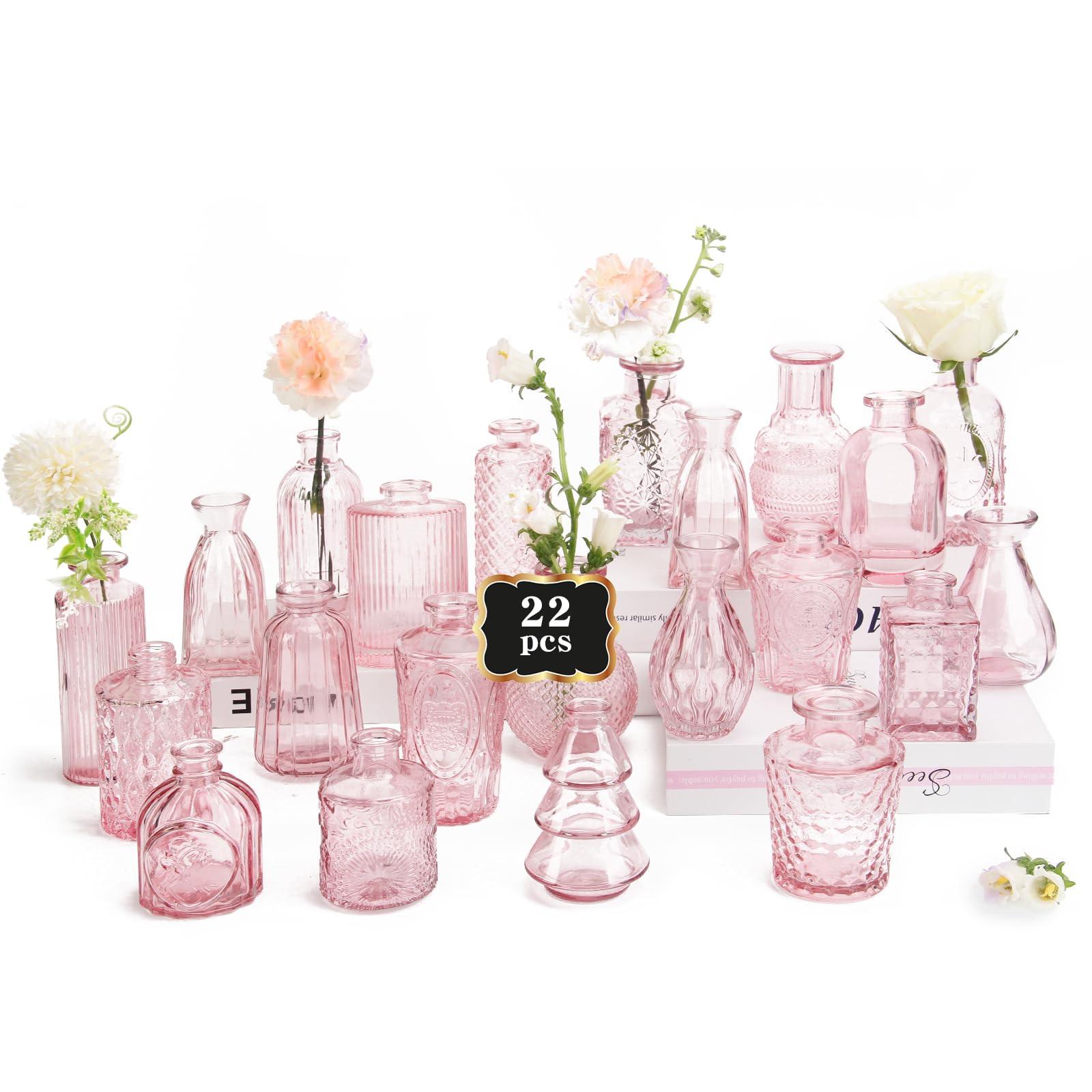 RUCKAE Pink Flower Vase in Bulk 22 Glass Bud Vases Vintage Small Vases for Centerpiece Table Wedd... | Amazon (US)