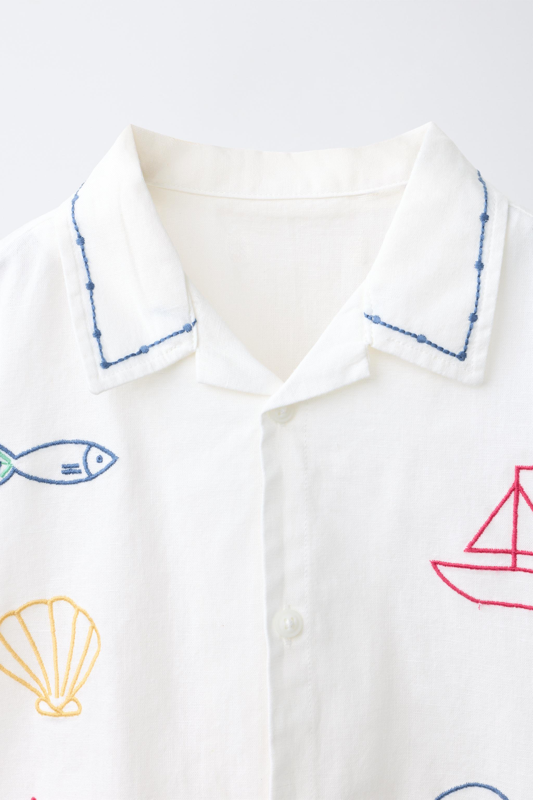 COTTON AND LINEN CONTRAST EMBROIDERY SHIRT | Zara US