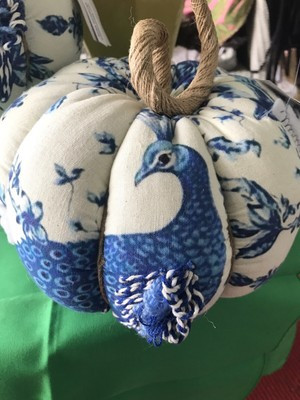 Blue & White FAUX Pumpkin Peacock Floral Motif CHINOISERIE CHIC Fall Home Decor | eBay US