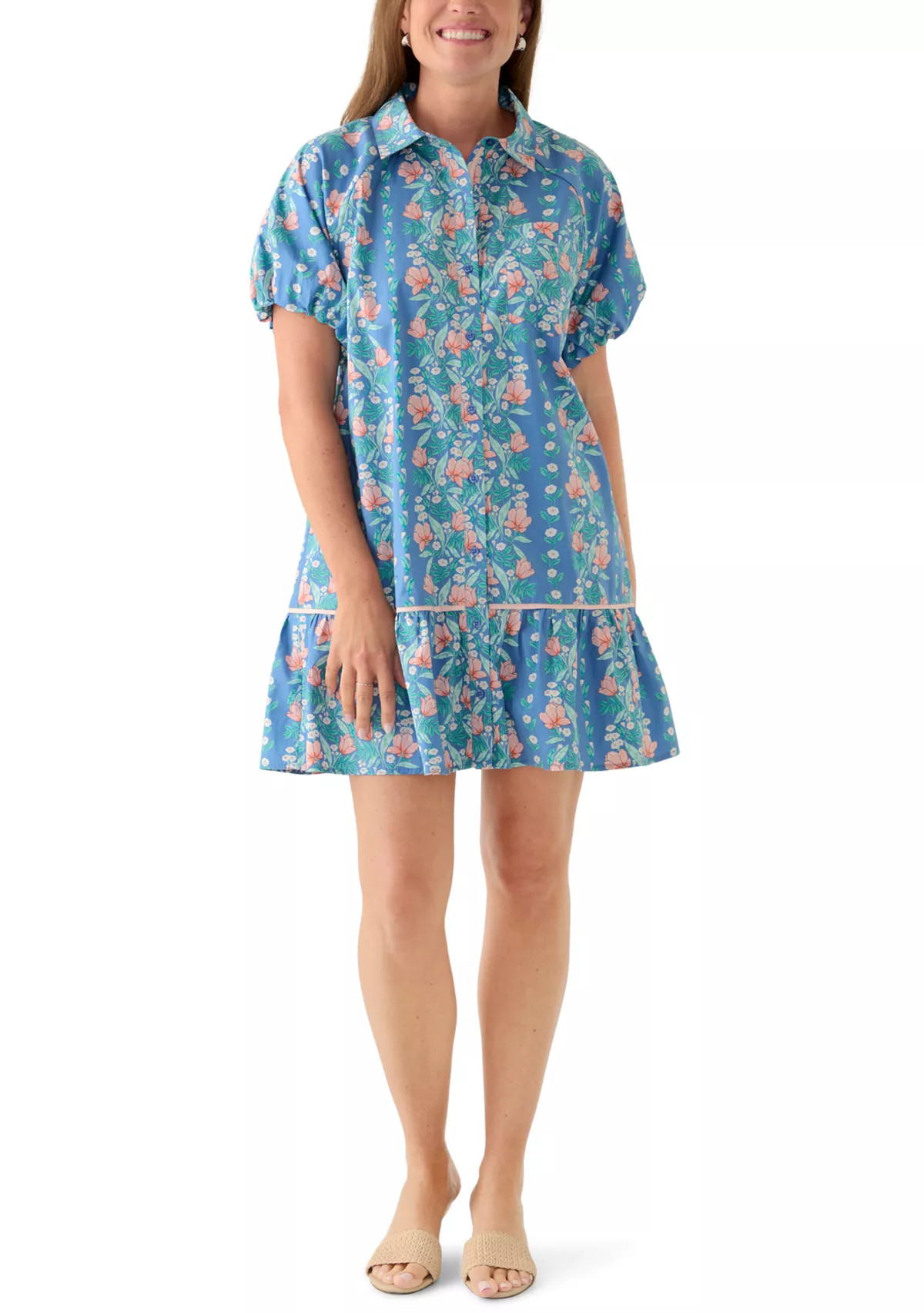 Petite Short Sleeve Flounce Shirt Dress | Belk