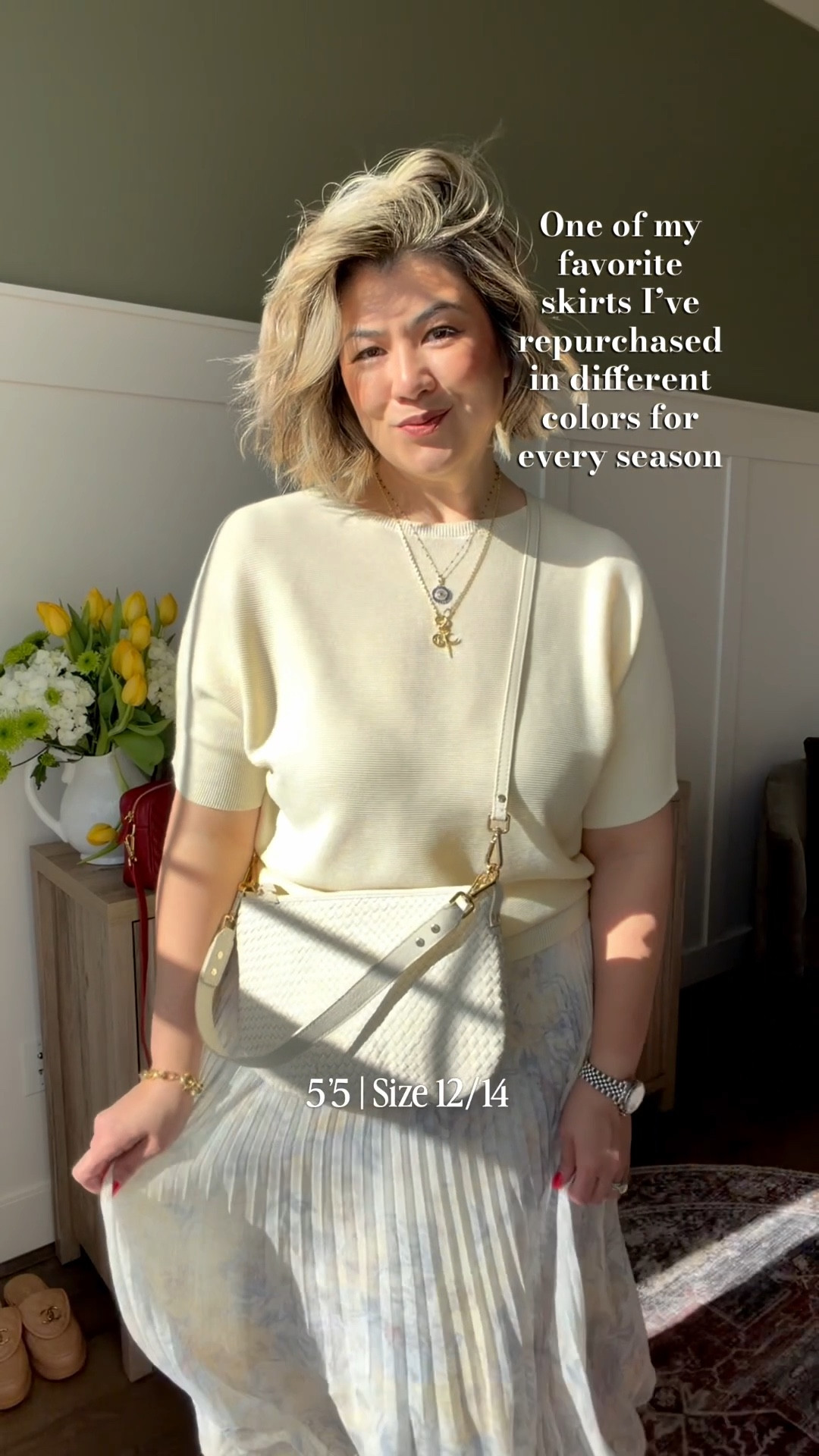 Calling all curvy ladies! The skirt is for you! I have re-purchased this skirt several times now in various colors and prints because I love the way that it fits, the way that it looks and the way it makes me feel when I wear it. From the elastic waistband to the cascading plating, the skirt is simply the most flattering on especially if you are self-conscious about any tummy peeking through I wear the skirt in a size large. The waistband does not dig in and fits comfortably. The skirt is also wind, allowing the top layer to be share without Annie transparency the length is a perfect mini length for me. For reference I am 5’5”. 

Specific color would be perfect for spring and summer, including Easter.

#LTKOver40 #LTKMidsize