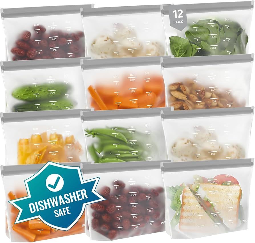 Dishwasher Safe Reusable Storage Bags Stand Up - BPA Free PEVA Reusable Sandwich Bags - Leakproof... | Amazon (CA)
