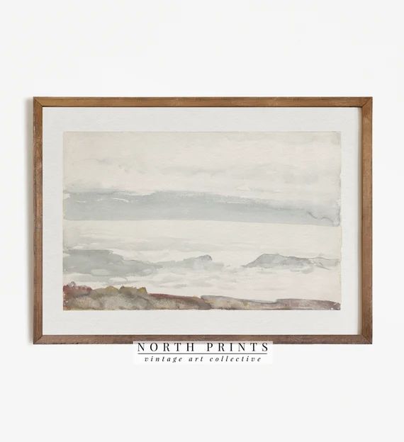 Muted Coastal Print Vintage Ocean Painting  Neutral Seascape - Etsy | Etsy (US)