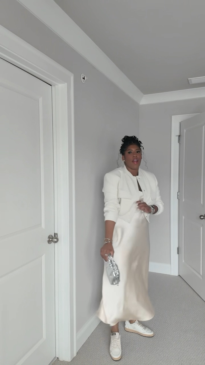 This versatile bomber can be dressed up or down. Paired it with a simple slip dress, Golden Goose sneakers and a metallic purse. 

#LTKstyletip #LTKVideo