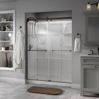 Lyndall 60 x 71 in. Frameless Contemporary Sliding Shower Door in Bronze with Tranquility Glass | The Home Depot