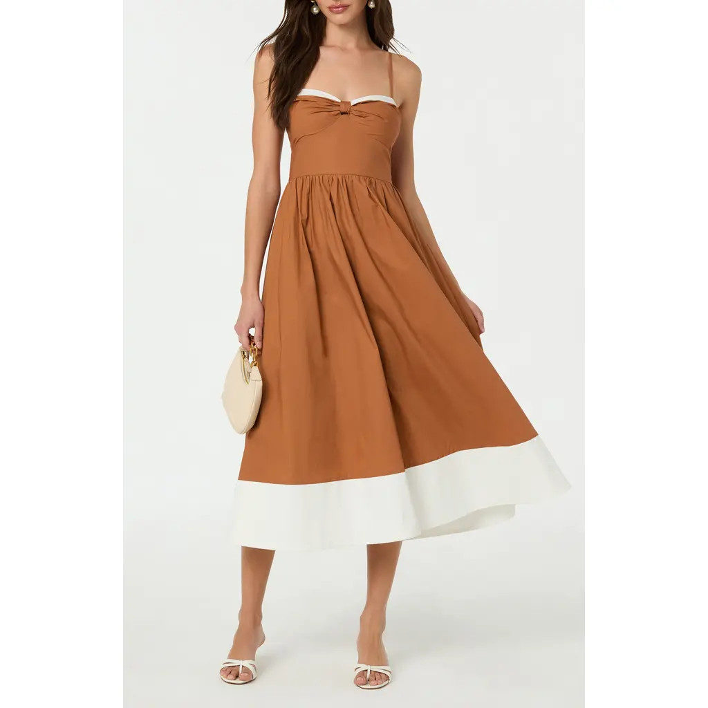 ASTR the Label Contrast Detail Cotton Dress in Camel at Nordstrom, Size Medium | Nordstrom