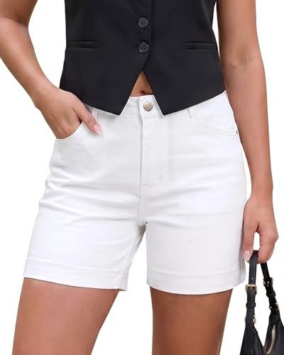 Vetinee Summer Shorts for Women White Shorts Women Womens Fashion Denim Jorts Western Wear for Womens Cute Clothes Summer Outfits Cream White Large | Amazon (US)