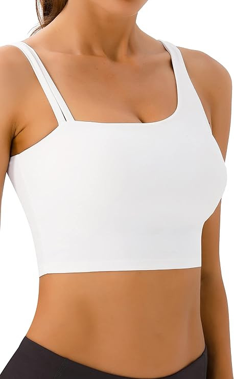 AFITNE Sports Bra for Women Longline Padded Crop Workout Tank Tops with Built in Bra Asymmetric S... | Amazon (US)