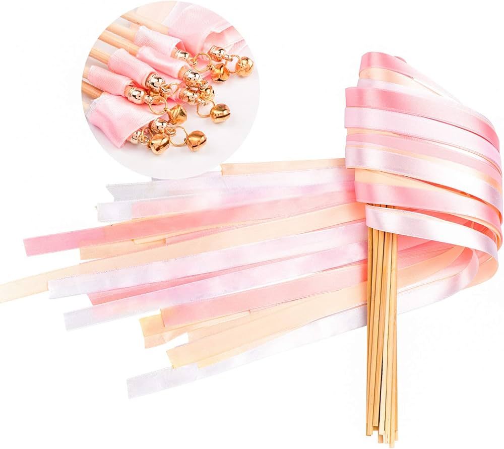Whaline 30 Pack Ribbon Sticks Chromatic Silk Ribbon with Bells Fairy Stick Wish Wands for Wedding... | Amazon (US)
