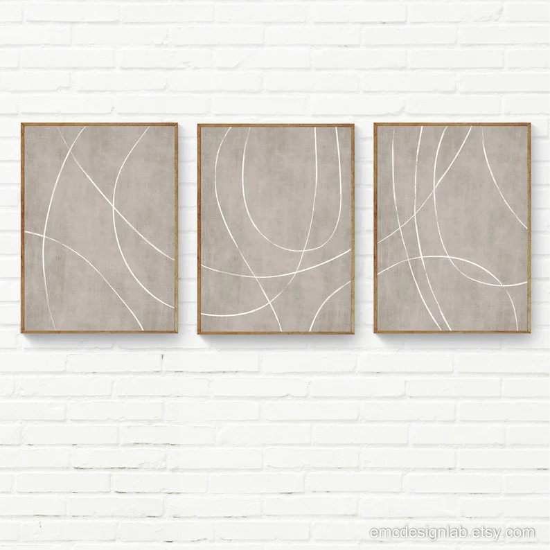 Beige White Lines Minimalist Wall Art Set of 3 Art Prints, Simple Line Art Bedroom Decor, Neutral... | Etsy (CAD)