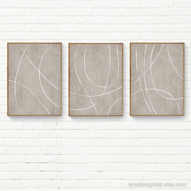 Beige White Lines Minimalist Wall Art Set of 3 Art Prints, Simple Line Art Bedroom Decor, Neutral... | Etsy (CAD)