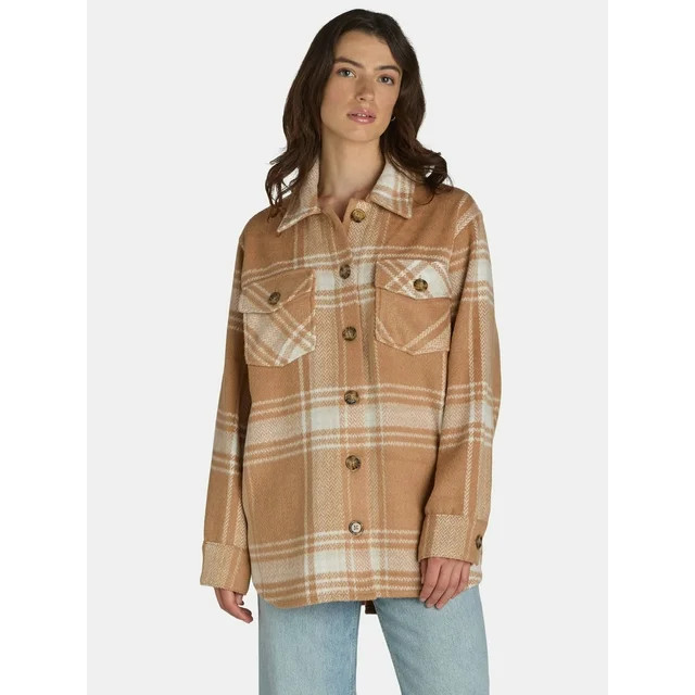 Time and Tru Women's Plaid Button Front Shacket, XS-XXXL | Walmart (US)