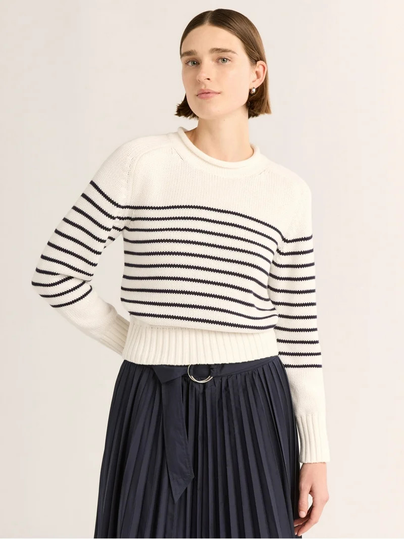 Free Assembly Women's and Women's Plus Cotton Saddle Shoulder Sweater with Long Sleeves, Sizes XS... | Walmart (US)