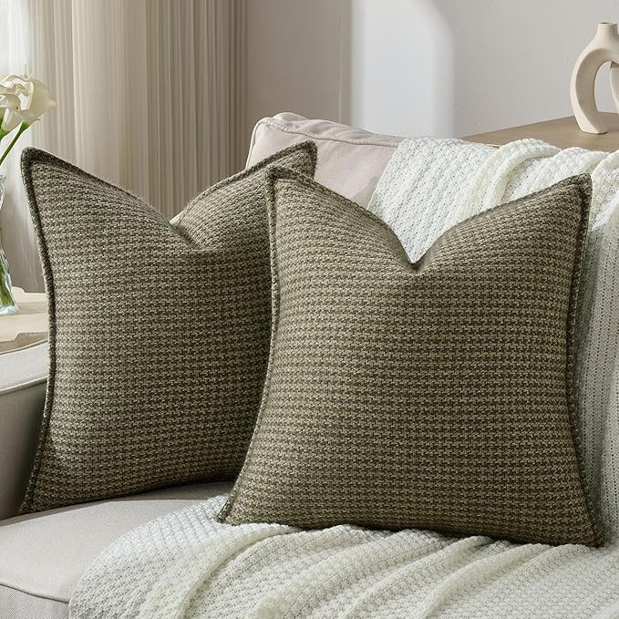 FUTEI Olive Green Colored Decorative Throw Pillow Covers 18x18 Inch Set of 2,Soft Houndstooth Tex... | Amazon (US)