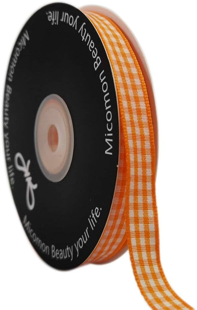 Orange Gingham Plaid Checked Ribbon 25 Yard Each Roll 100% Polyester (3/8", Orange) | Amazon (US)