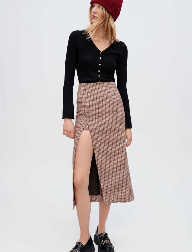 122JAISA Houndstooth midi skirt with split | Maje US