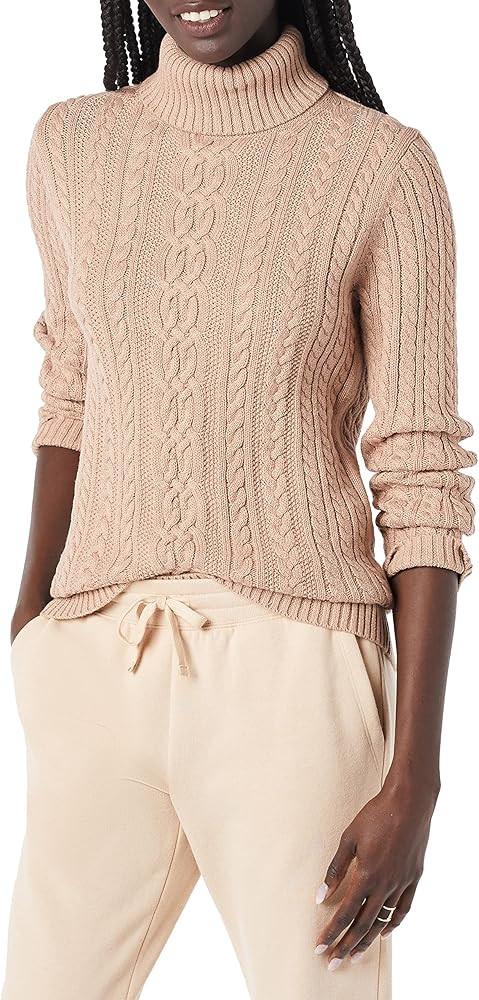 Amazon Essentials Women's Fisherman Cable Turtleneck Sweater | Amazon (US)