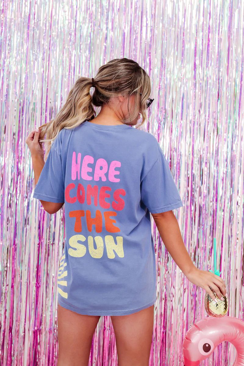 Here Comes The Sun Oversized Graphic Tee - Blue | Whiskey Darling Boutique
