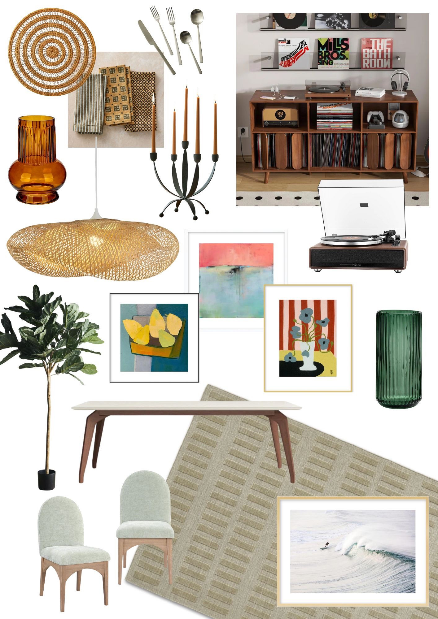 Weekly Mood Board Reveal: A “Funky Musical Dining Room” ⭐️ This dream gathering space is full of eclectic color and whimsy. I love how the art collection takes things up a notch, and the record player-ready console is a super cool focal point. I’d personally love to sink into those plush chairs and while away the evening with a great record and yummy bowl of pasta…What’s YOUR favorite part?

#LTKFindsUnder50 #LTKHome #LTKFindsUnder100