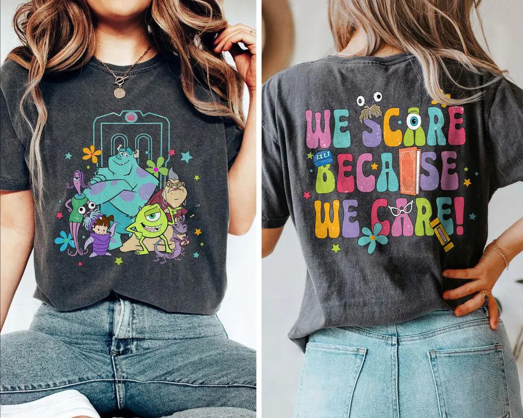 Retro We Scare Because We Care Shirts, Monster Inc Shirt, Pixar Shirt, Monsters Incs Birthday Shi... | Etsy (US)