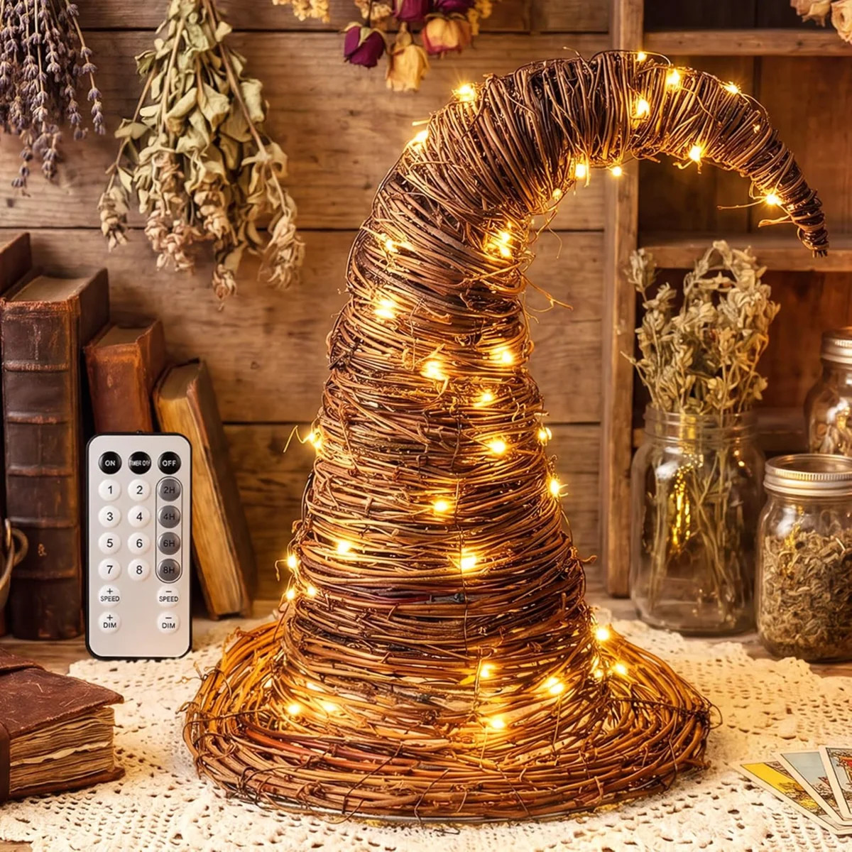 Lighted Rattan Witch Hat Decor with Remote Control Rusticr Farm Witch Hats Decor LED Lights Hallo... | Wayfair North America