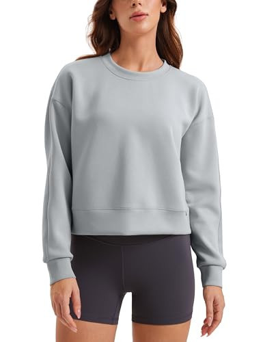 CRZ YOGA Womens SoftAura Crewneck Sweatshirt Long Sleeve Workout Casual Pullover Basic Fall Tops Rhino Grey X-Small | Amazon (US)