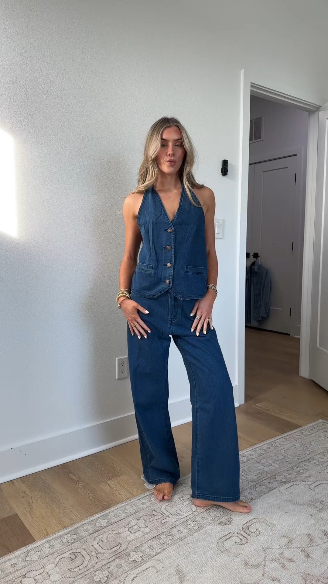 Amazon size small Fisoew Women's Two Piece Denim Set Button Down Backless Tank Top and Wide Leg Jeans 2 Piece Outfit Suits

#LTKootd #LTKFestival #LTKSaleAlert