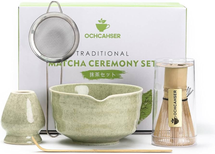 Matcha Set, Japanese Tea Set Includes Matcha Bowl with Spout, Matcha Whisk Holder, Bamboo Matcha ... | Amazon (US)