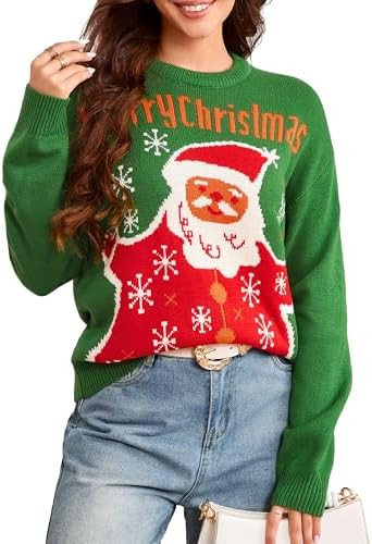 Miessial Women's Knitted Christmas Pattern Sweater Comfy Crewneck Long Sleeve Pullover Sweater | Amazon (US)