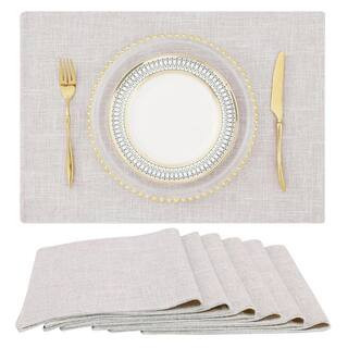 19 in. x 13 in. Neutral Beige Cloth Placemats Blend Washable Farmhouse Dining Table Mats (Set of 6) | The Home Depot