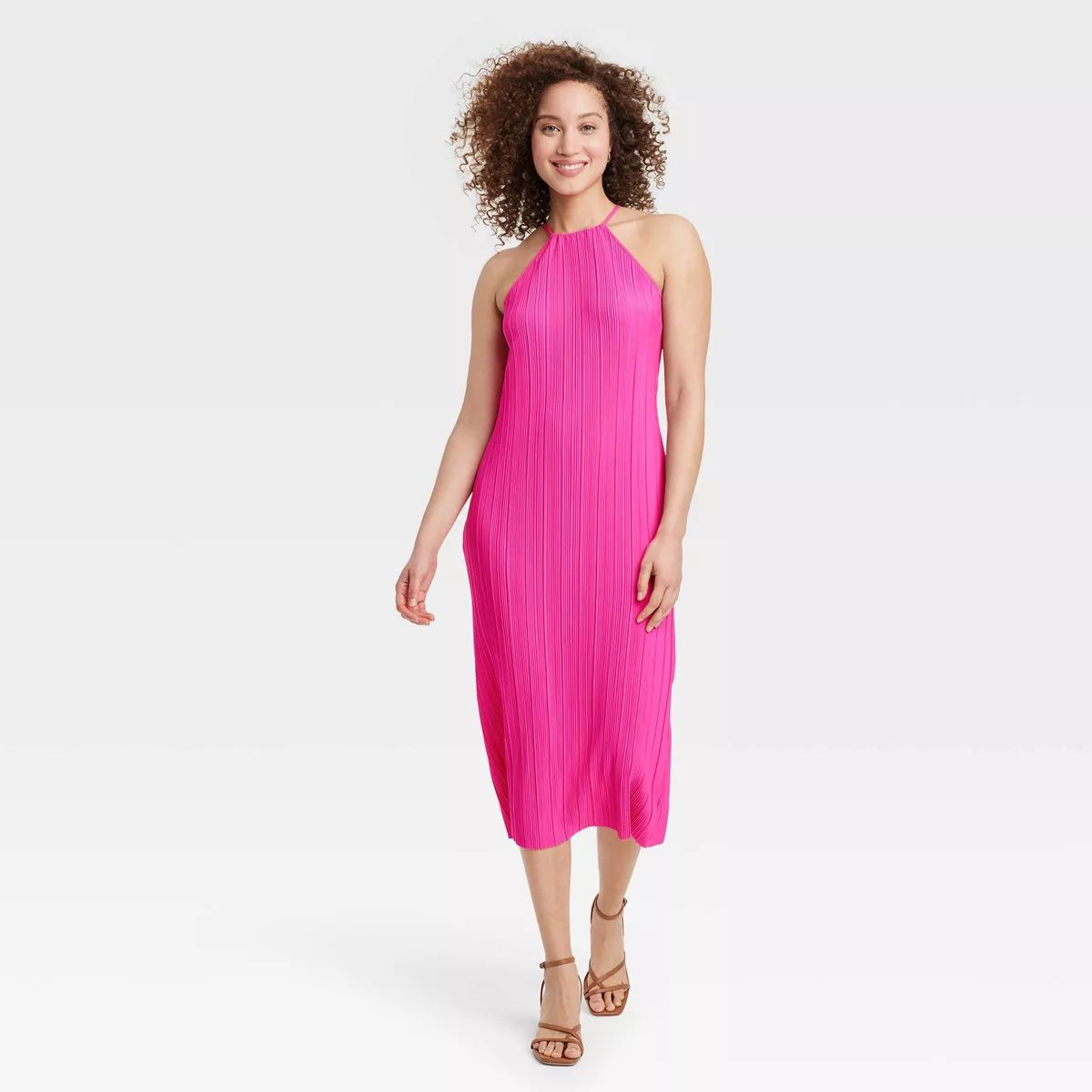 Women's Knit Plisse Midi Shift Dress - A New Day™ Hot Pink M | Target