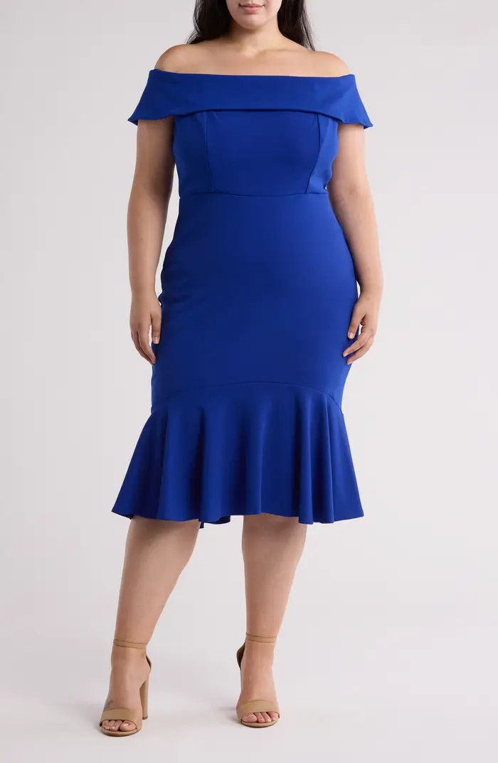 Off the Shoulder Flounce Scuba Cocktail Dress | Nordstrom Rack