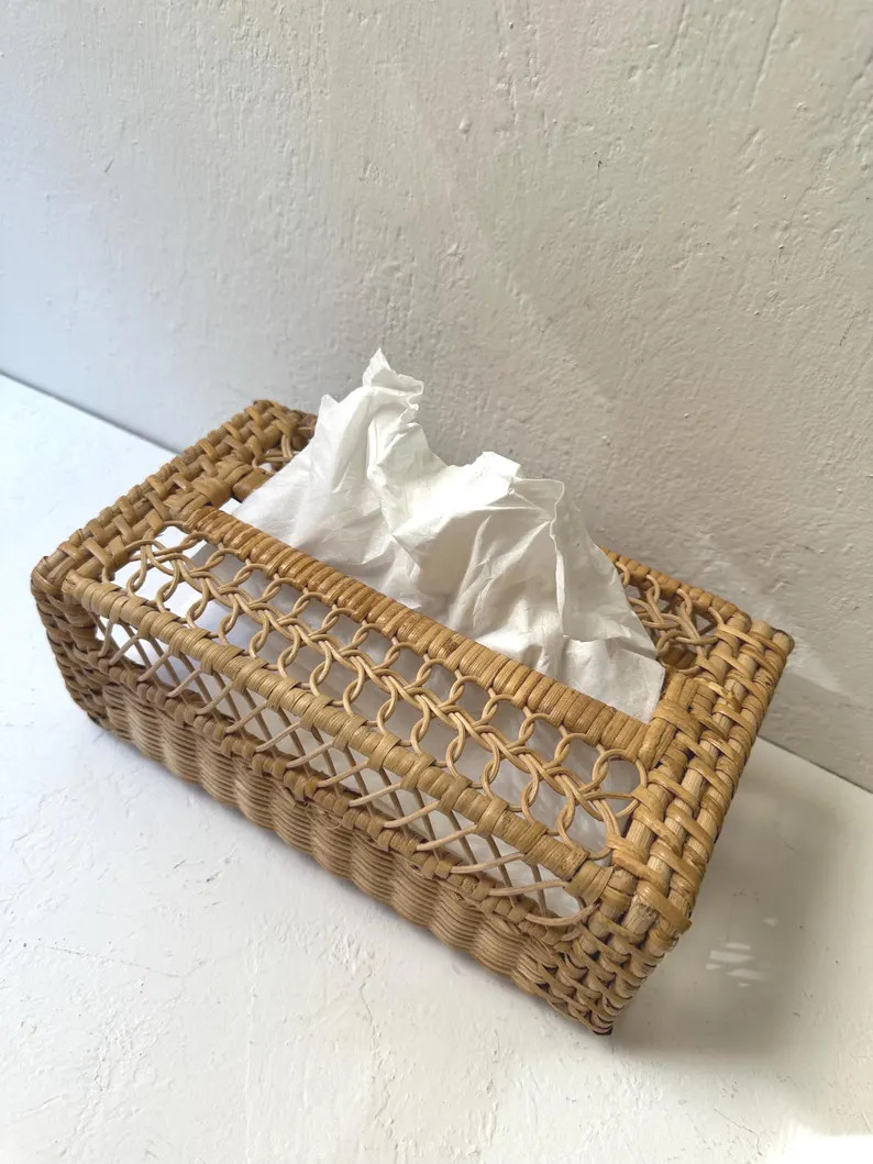 Vintage Boho Wicker Rattan Rectangular Kleenex Tissue Box Cover | Etsy (US)