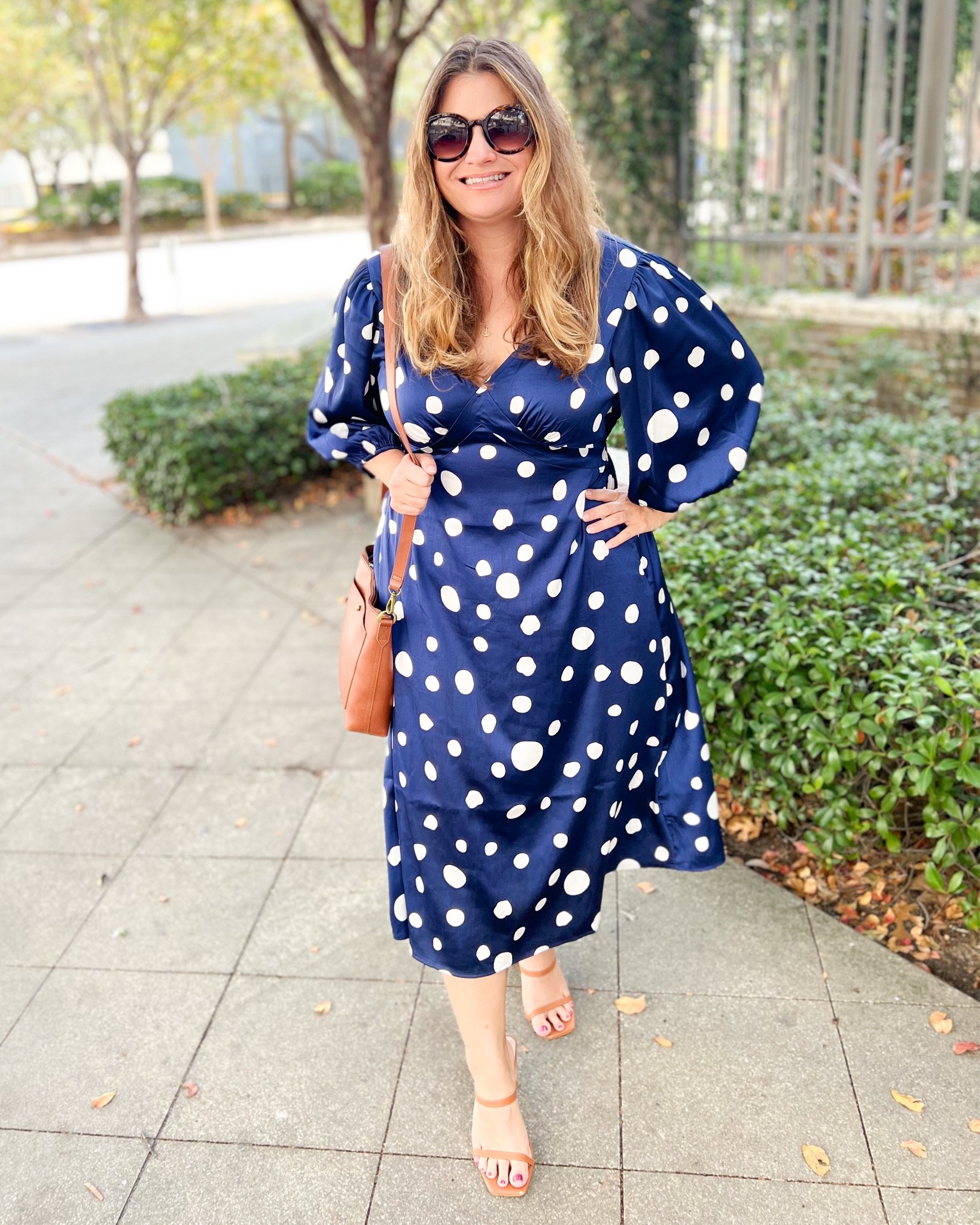 My real life #ootd ❤ My mirror selfie DID NOT do this dress justice! I am completely obsessed with it. I wore it to church today and totally felt like Julia Roberts at the polo match in Pretty Woman... IYKYK. The dress fits TTS in a large and is midi length. Church outfit // teacher outfit // teacher dress /: work outfit // midi dress // amazon dress // polka dot dress // navy blue dress // Athena dress // satin dress

#LTKunder100 #LTKcurves #LTKSeasonal