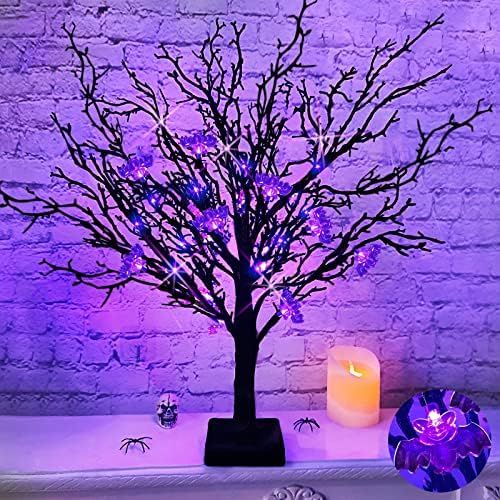 TURNMEON 24 Inch Halloween Tree with 24 LED Purple Lights and 25 Lighted Bat Timer Battery Operat... | Amazon (US)