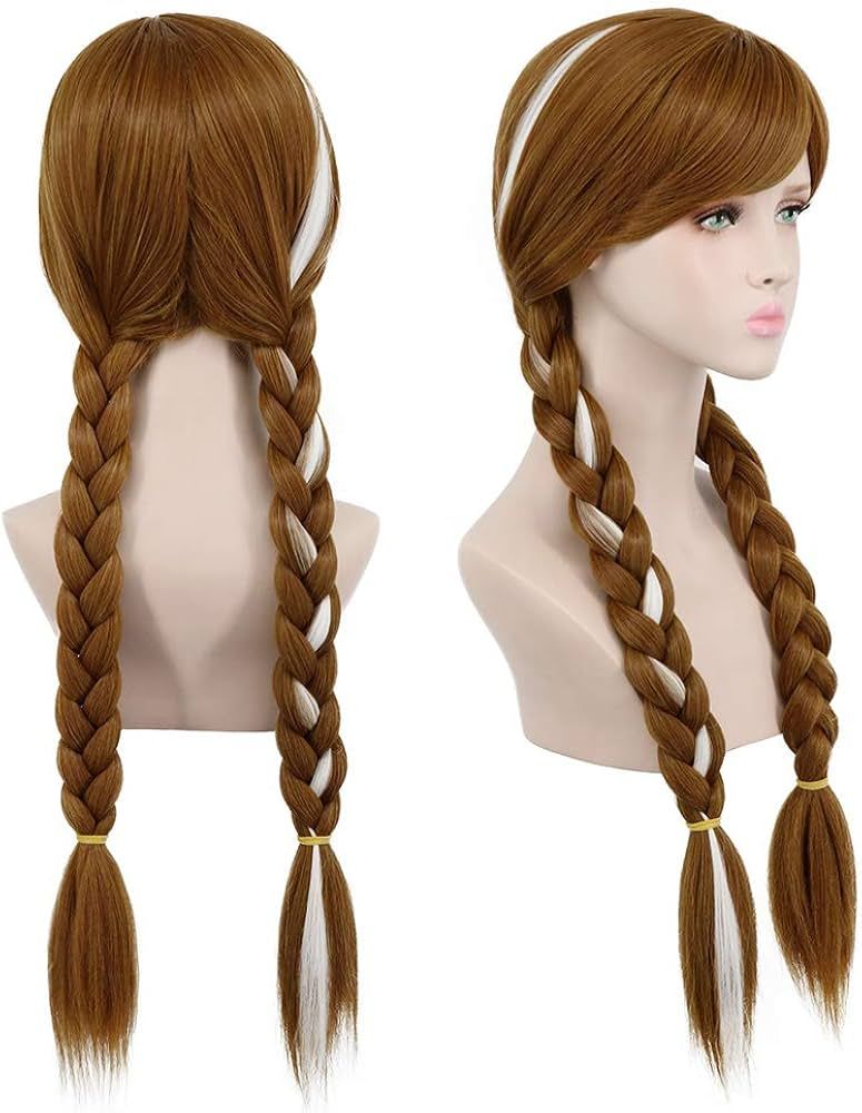 yuehong Long Brown Cosplay Weaving Double tail Braided Hair Wigs Synthetic Wig Costume | Amazon (US)