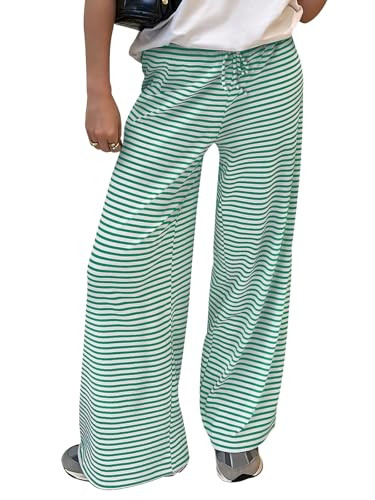 Trendy Queen Womens Striped Ribbed Wide Leg Pants Casual Drawstring Elastic Waist Baggy Sweatpant... | Amazon (US)