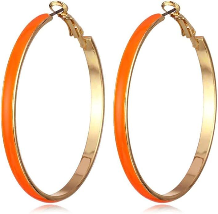 Big Hoop Earrings Colored Hoops Earrings Classic Big Earrings Colorful Enamel Copper Hoop Earring... | Amazon (US)