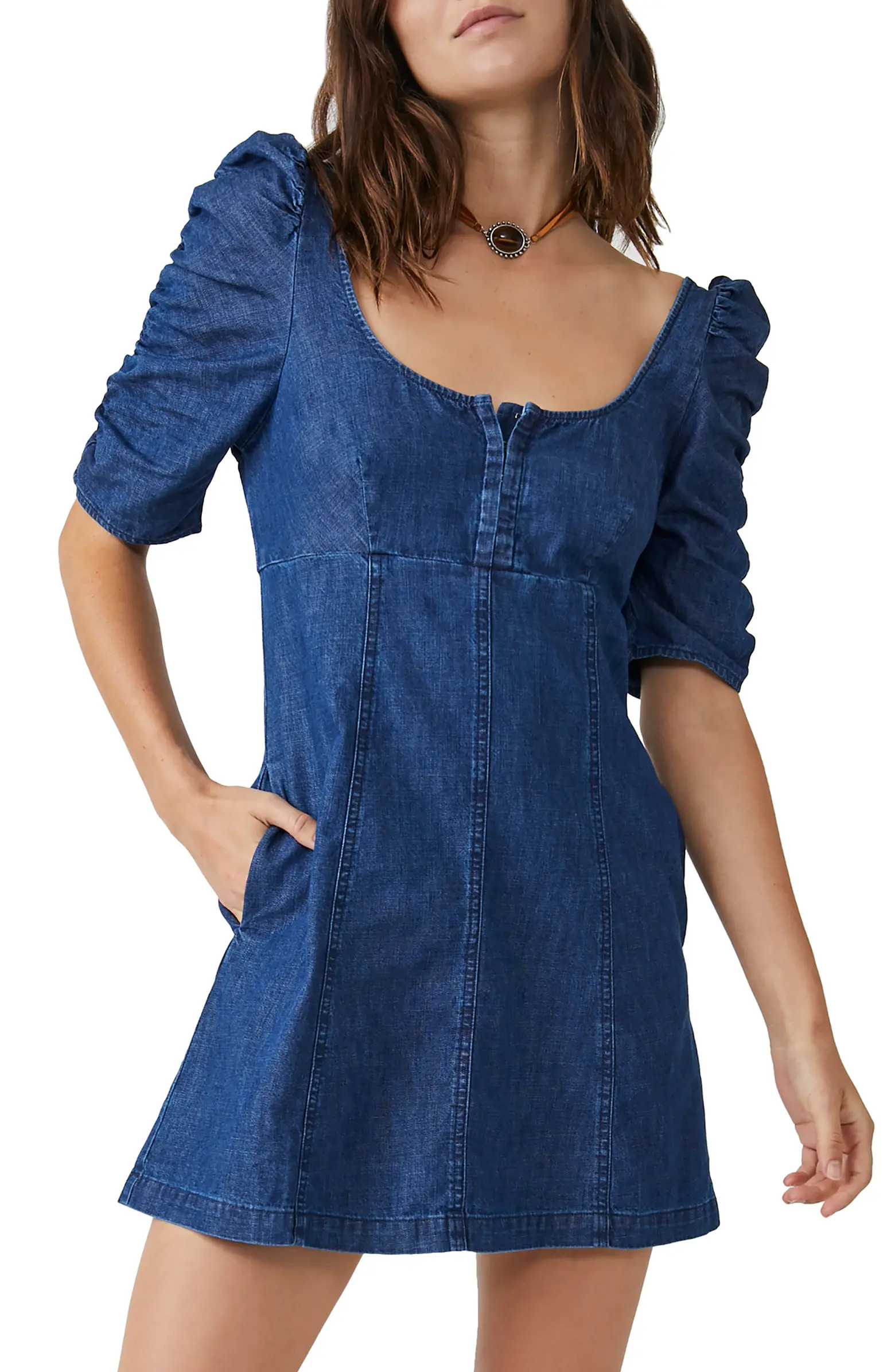 Cheyenne Ruched Sleeve Denim Minidress | Nordstrom