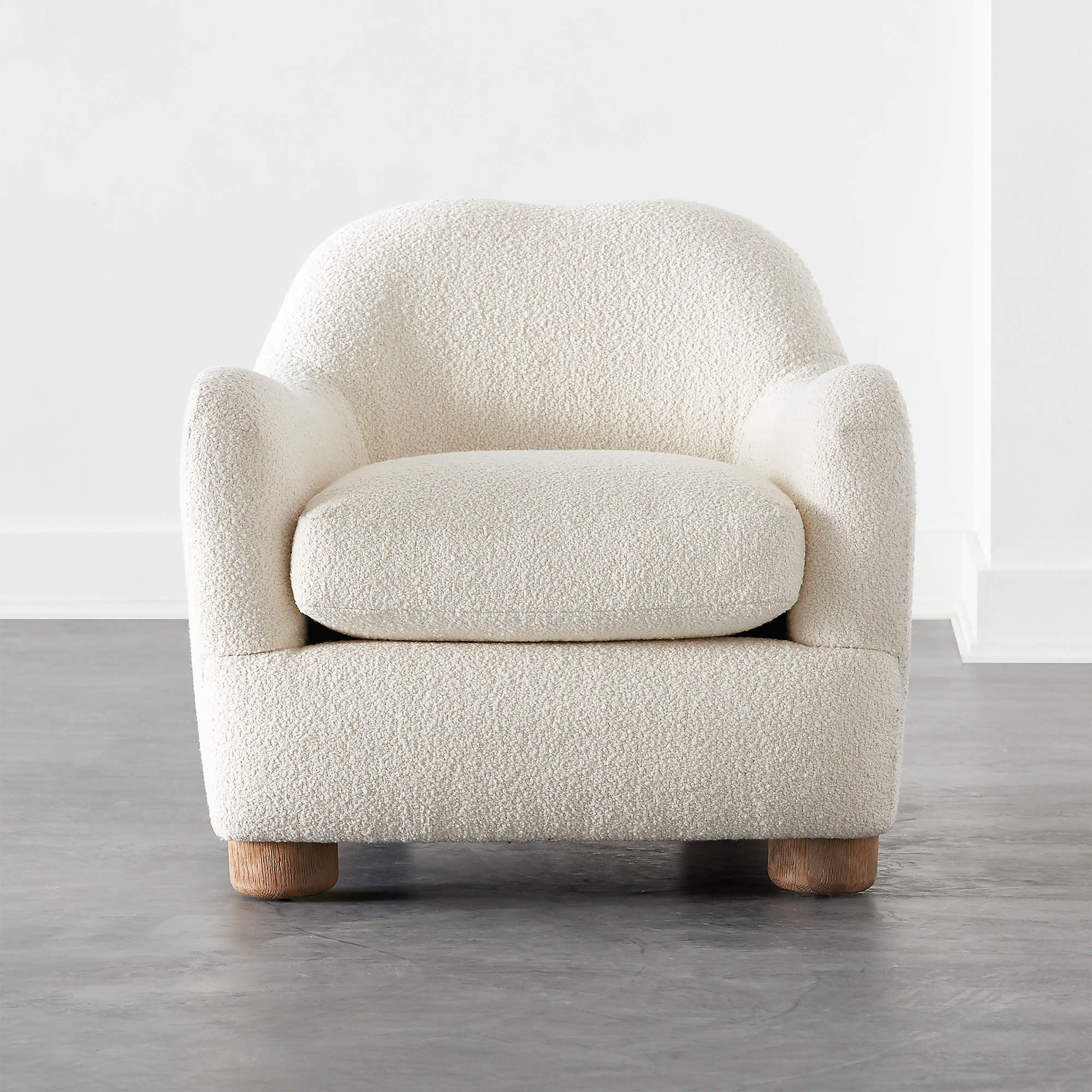Bacio Camel Boucle Lounge Chair with Bleached Oak Legs + Reviews | CB2 | CB2