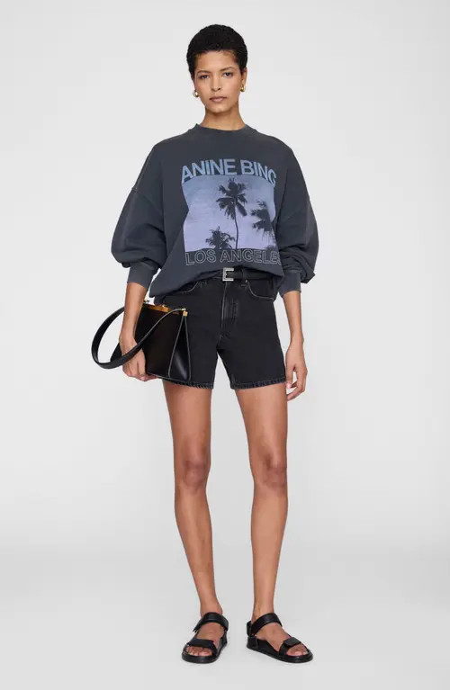 ANINE BING Miles Sweatshirt Palms in Washed Grey at Nordstrom, Size Medium | Nordstrom