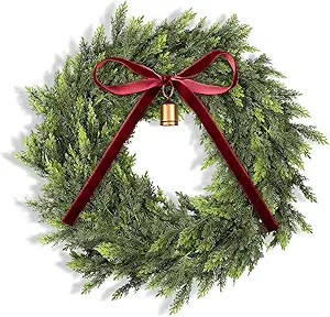 Dingion 12 Inch Real Touch Christmas Cedar Wreath Artificial Cedar Wreaths for Front Door Winter ... | Amazon (US)