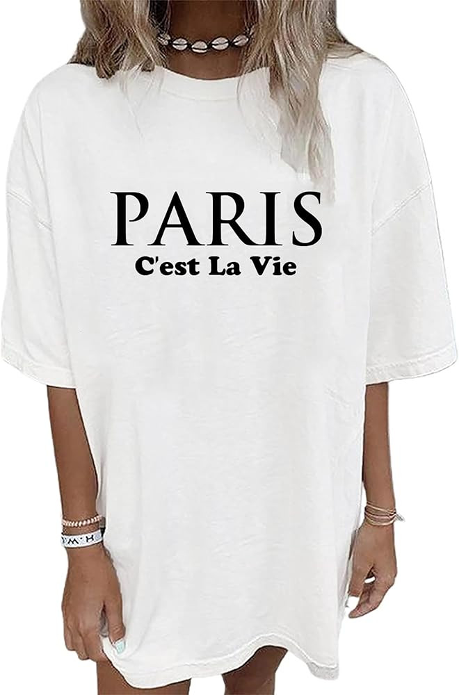Oversized Tshirts for Women Trendy Graphic Tees Vintage Summer Short-Sleeve Preppy Shirts Casual | Amazon (US)