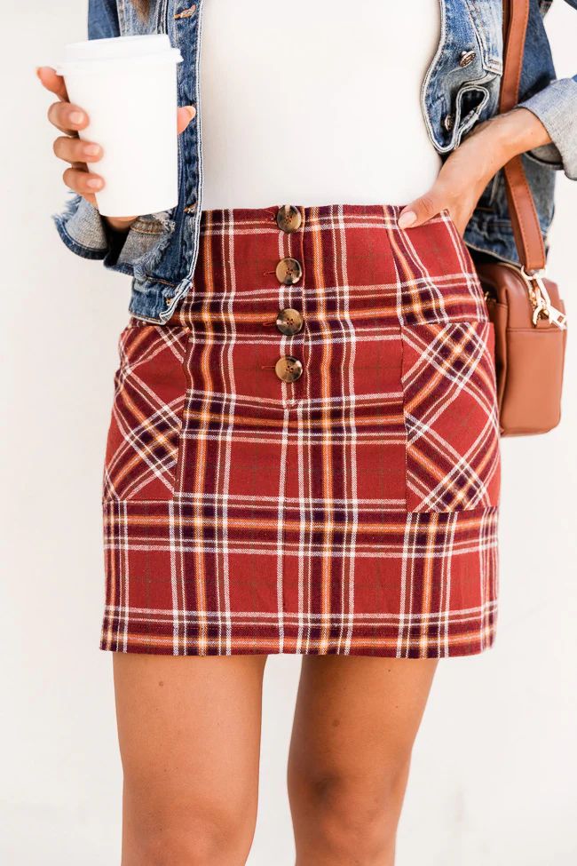 You Inspire My Heart Rust Plaid Skirt | The Pink Lily Boutique
